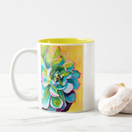 Waterverf succulent botanisch tweekleurige koffiemok (Met donut)