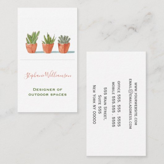 Waterverf Succulent Botanisch Visitekaartje (Voorkant / Achterkant)