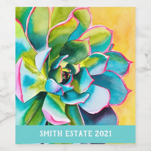 Waterverf succulent botanisch wijn etiket (Enkel label)