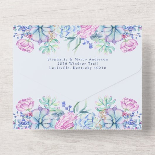 Waterverf Succulent Botanische bruiloft All In One Uitnodiging (Achterkant)