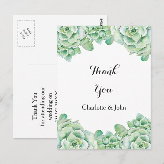 waterverf succulent bruiloft bedankjes briefkaart (Voorkant / Achterkant)