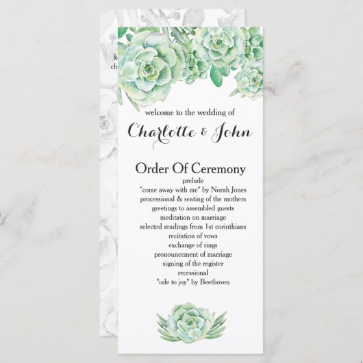 waterverf succulent bruiloft programma's (Voorkant / Achterkant)