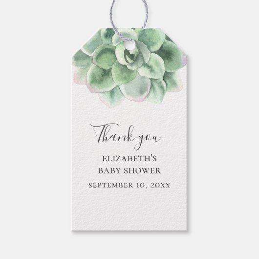 Waterverf succulent. Cactus baby shower dank u Cadeaulabel (Voorkant)