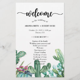 Waterverf Succulent Cactus Floral Wedding Programm