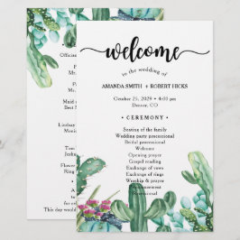 Waterverf Succulent Cactus Floral Wedding Programm