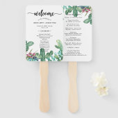 Waterverf Succulent Cactus Floral Wedding Programm Handwaaier (Voorkant en achterkant)