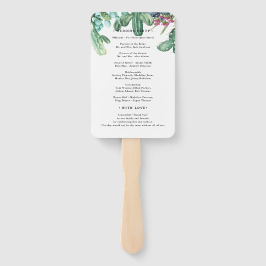 Waterverf Succulent Cactus Floral Wedding Programm Handwaaier (Achterkant)