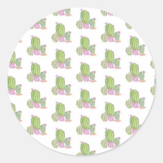 Waterverf Succulent Cactus Handgeschilderd ontwerp Ronde Sticker (Voorkant)