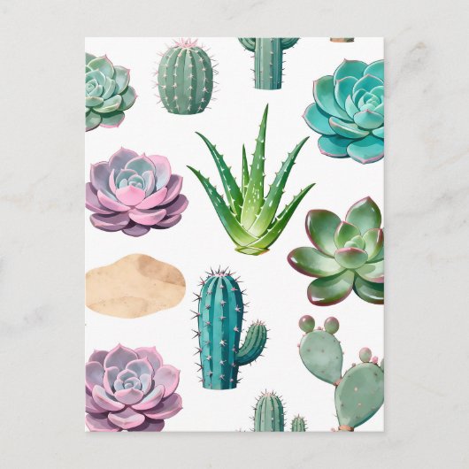 Waterverf Succulent Cactus Patroon Briefkaart (Voorkant)