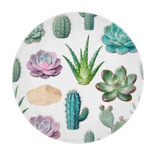 Waterverf Succulent Cactus Patroon Snijplank (Voorkant)