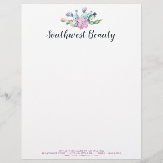 Waterverf Succulent Cactus Prickly Pear Bohemian Briefhoofd (Voorkant)