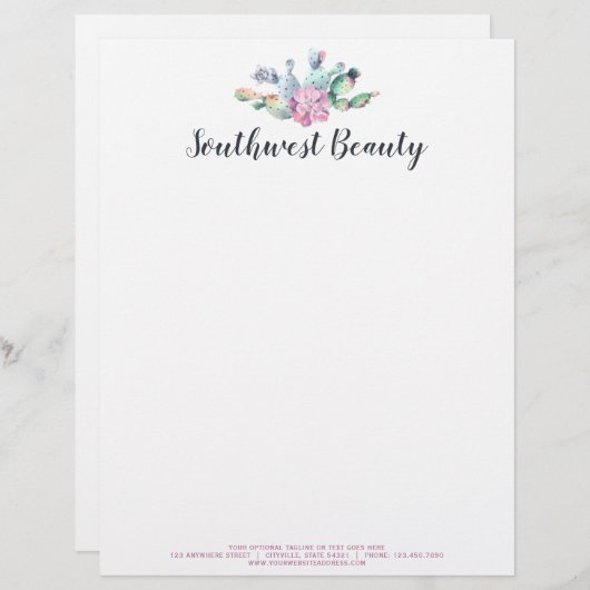 Waterverf Succulent Cactus Prickly Pear Bohemian Briefhoofd (Voorkant / Achterkant)