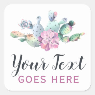 Waterverf Succulent Cactus Prickly Pear Bohemian Vierkante Sticker