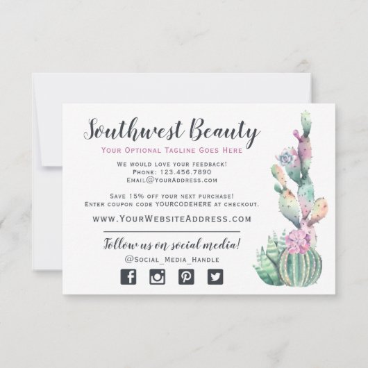 Waterverf Succulent Cactus Rustic - Hartelijk dank Kaart (Achterkant)