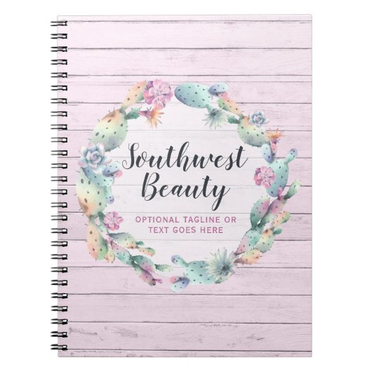 Waterverf Succulent Cactus & Rustic Wood Bohemian Notitieboek (Voorkant)