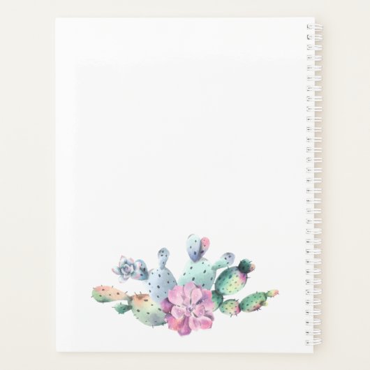 Waterverf Succulent Cactus & Rustic Wood Bohemian Planner (Achterkant)