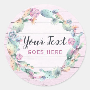 Waterverf Succulent Cactus & Rustic Wood Bohemian Ronde Sticker