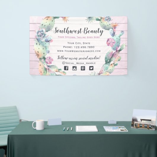 Waterverf Succulent Cactus & Rustic Wood Bohemian Spandoek (Beurs)