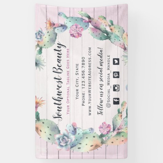 Waterverf Succulent Cactus & Rustic Wood Bohemian Spandoek (Verticaal)