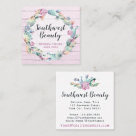 Waterverf Succulent Cactus & Rustic Wood Bohemian Vierkante Visitekaartje