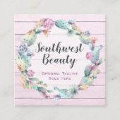 Waterverf Succulent Cactus & Rustic Wood Bohemian Vierkante Visitekaartje (Voorkant)