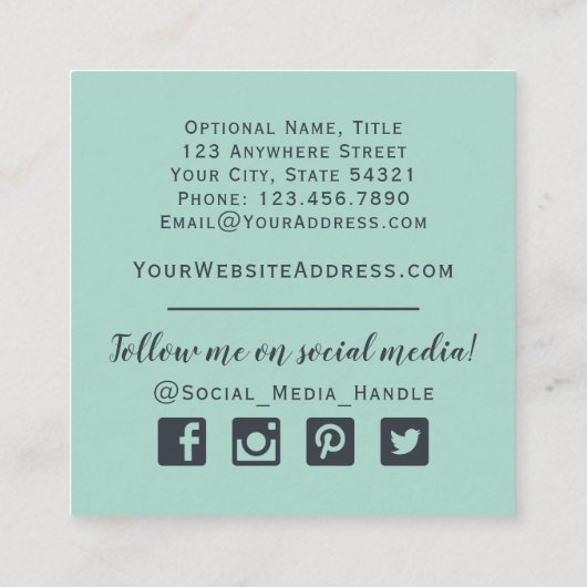 Waterverf Succulent Cactus & Rustic Wood Bohemian Vierkante Visitekaartje (Achterkant)