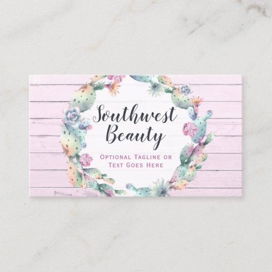 Waterverf Succulent Cactus & Rustic Wood Bohemian Visitekaartje (Voorkant)