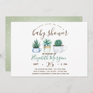 Waterverf Succulent Cactus Stip Baby shower Kaart