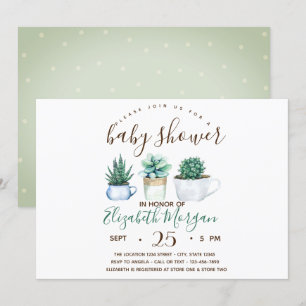 Waterverf Succulent Cactus Stip Baby shower Kaart