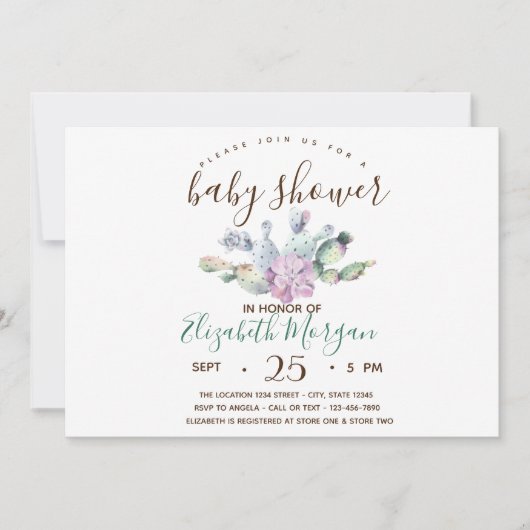 Waterverf Succulent Cactus Stip Baby shower Kaart (Voorkant)