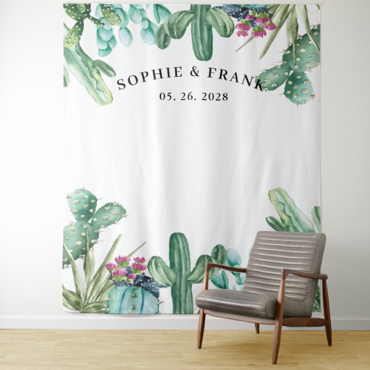 Waterverf Succulent Cactus Wedding Backdrop Wandkleed (In situ)