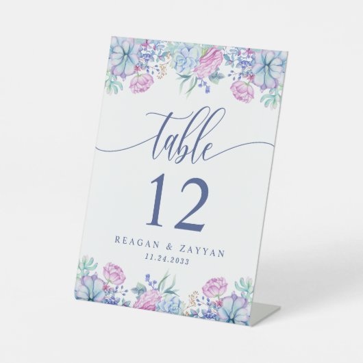 Waterverf Succulent Cactus Wedding Table Number Reclamebord Met Voetstuk (Voorkant)