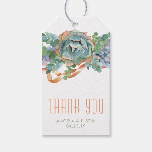 Waterverf Succulent Cluster Bedankt Cadeaulabel (Voorkant)