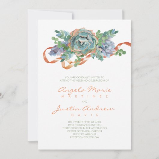 Waterverf Succulent Cluster Bruiloft Kaart (Voorkant)