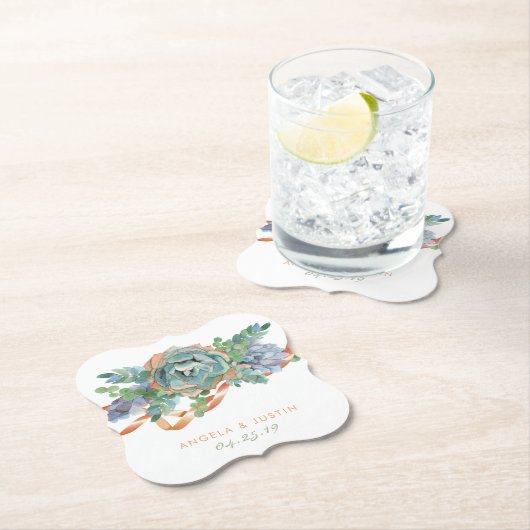 Waterverf Succulent Cluster Bruiloft Kartonnen Onderzetters (Insitu)