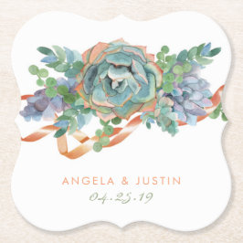 Waterverf Succulent Cluster Bruiloft Kartonnen Onderzetters