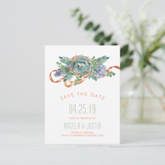 Waterverf Succulent Cluster Sla de datum 2 op Aankondigingskaart (Staand voorkant)