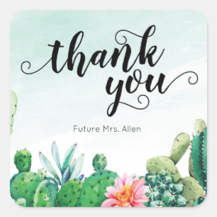 Waterverf Succulent Dank u Vierkante Sticker