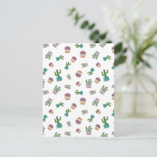 Waterverf Succulent en Cactus Plant Pattern Briefkaart (Staand voorkant)