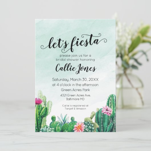 Waterverf Succulent Fiesta doucheuitnodiging Kaart (Staand voorkant)