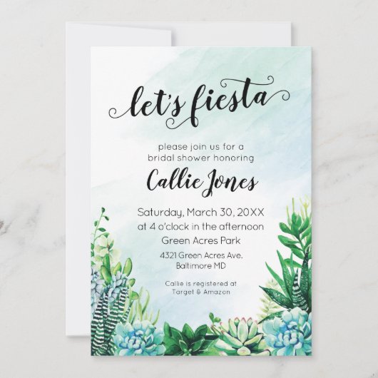 Waterverf Succulent Fiesta doucheuitnodiging Kaart (Voorkant)