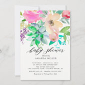 Waterverf Succulent Floral Baby shower Invitation Kaart (Voorkant)