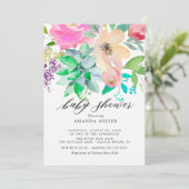 Waterverf Succulent Floral Baby shower Invitation Kaart (Staand voorkant)