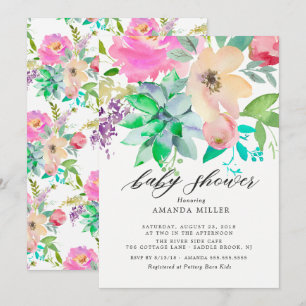 Waterverf Succulent Floral Baby shower Invitation Kaart