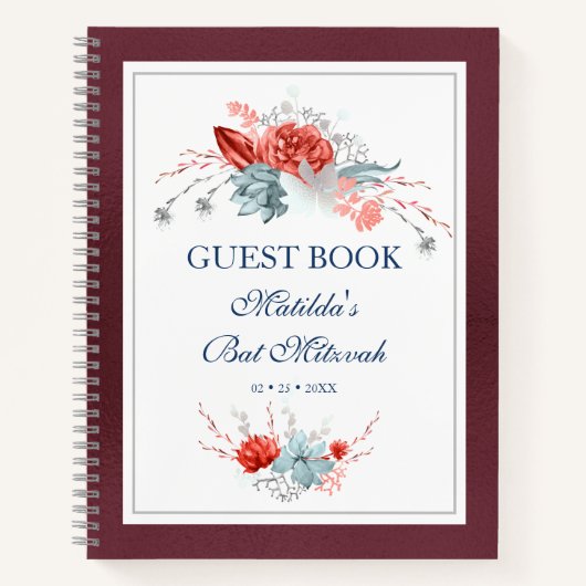 Waterverf Succulent Floral Bat Mitzvah Guest Book Notitieboek (Voorkant)