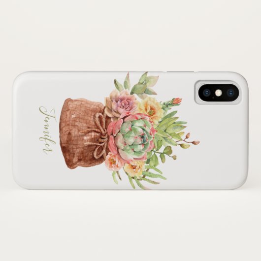 Waterverf Succulent Floral Botanical Personalized Case-Mate iPhone Case (Achterkant (horizontaal))