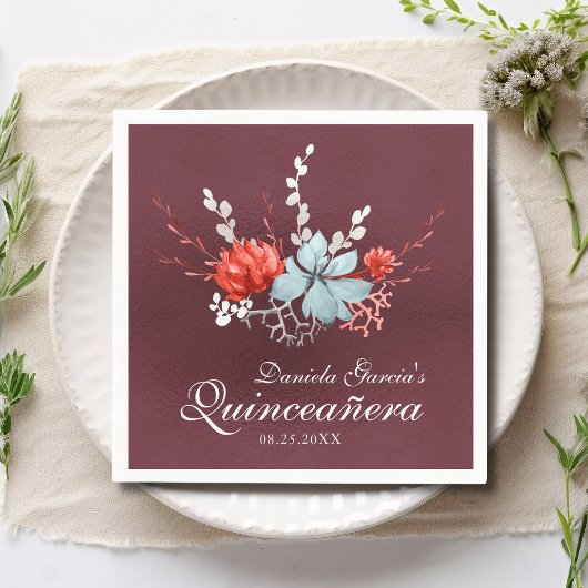 Waterverf Succulent Floral Botanical Quinceañera Servet