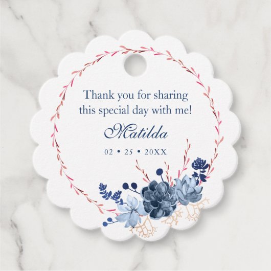 Waterverf Succulent Floral Botanisch Bat Mitzvah Bedankjes Labels (Voorkant)