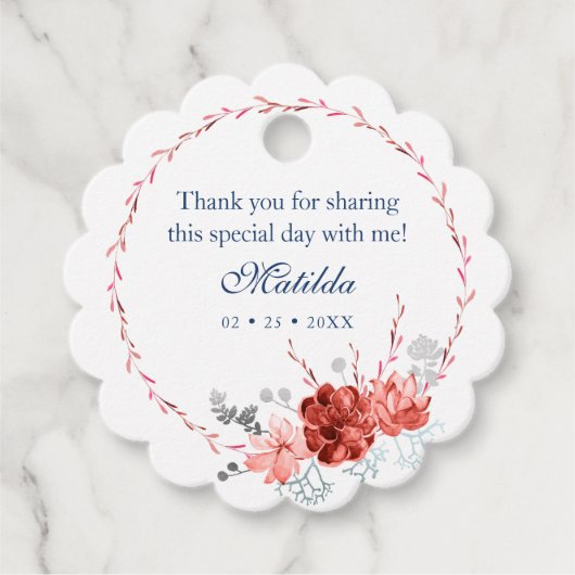 Waterverf Succulent Floral Botanisch Bat Mitzvah Bedankjes Labels (Voorkant)