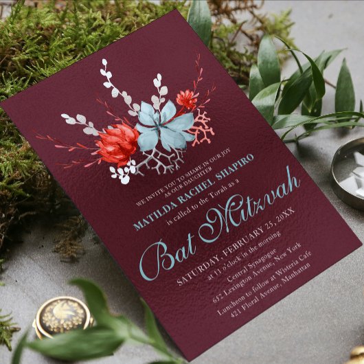Waterverf Succulent Floral Botanisch Bat Mitzvah Kaart